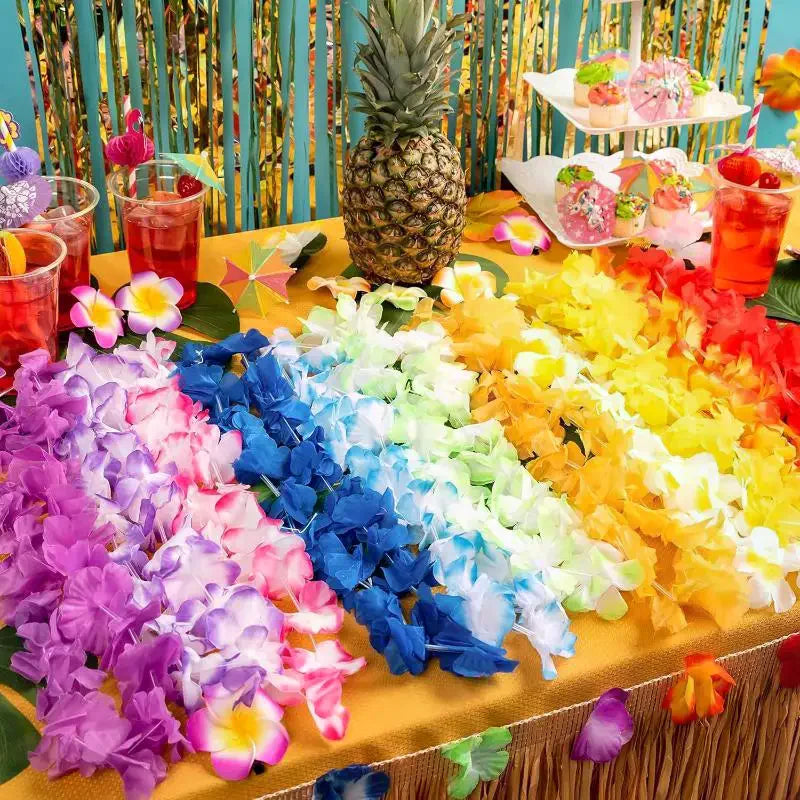 10-Pack Hawaiian Flower Lei Necklaces – Luau Party Garlands Costume Lei Necklace SPOT