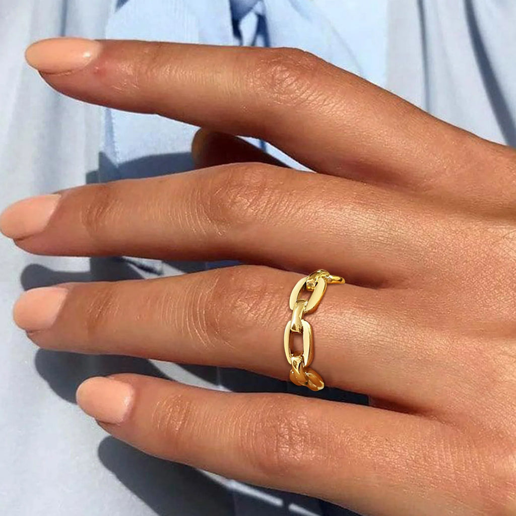 Thick Cable Chain Ring – 18K Gold Stainless Steel Stacking Gold Chain Ring SPOT