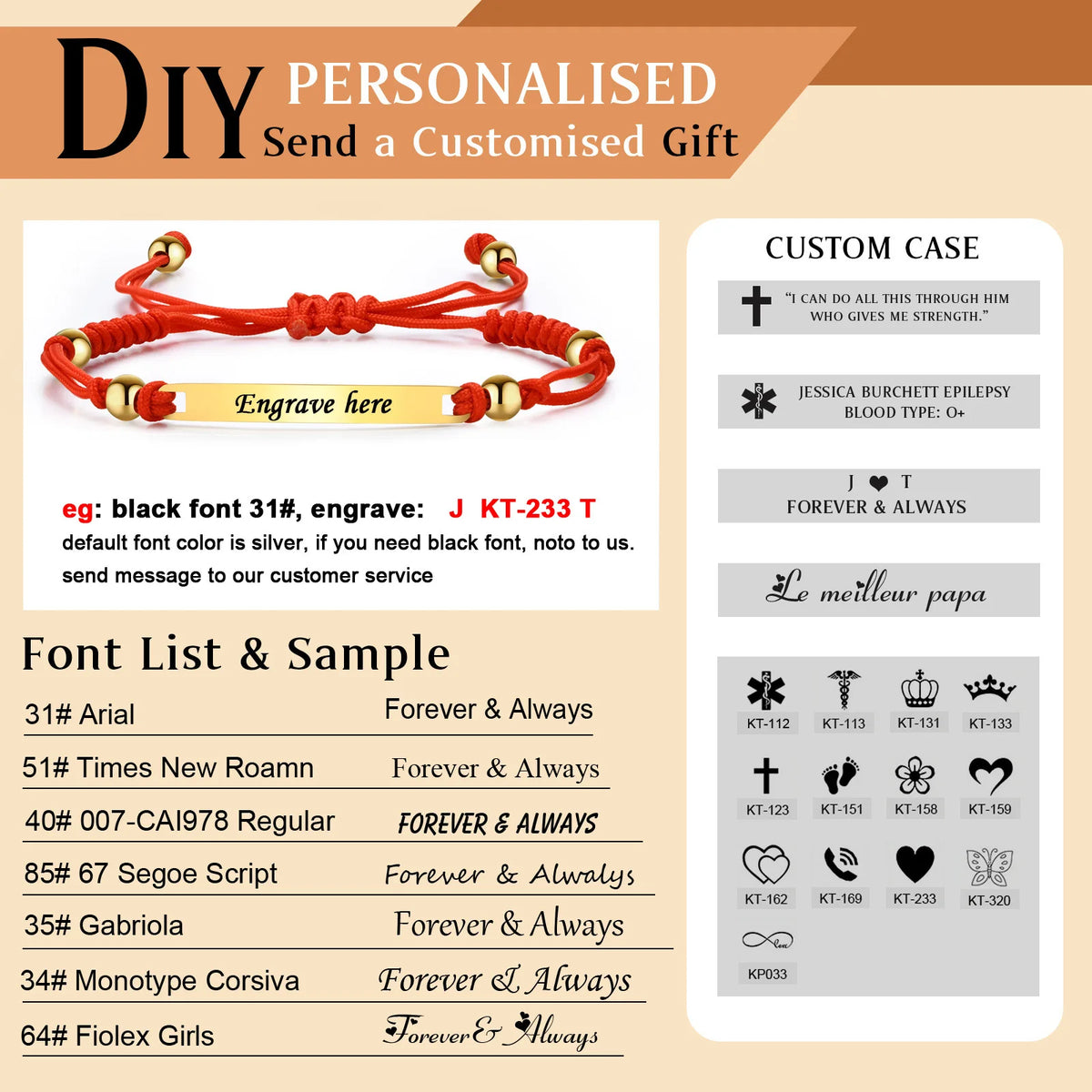 Personalized Engraved Name ID Bracelet – Red String, Gift Box Personalized ID Bracelet SPOT