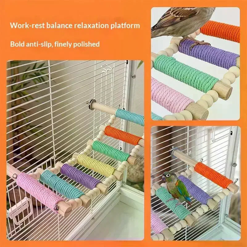 Wooden Parrot Climbing Ladder – Colorful Rope Bird Toy Bird Climbing Toy SPOT