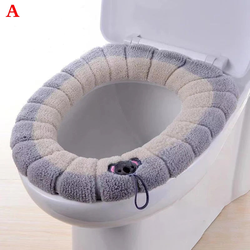 Knitted Toilet Seat Cover Mat – Washable O/U Universal Fit Toilet Seat Cover SPOT A