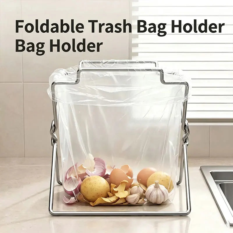 Collapsible Stainless Steel Trash Bag Holder – Kitchen Rack Trash Bag Holder SPOT