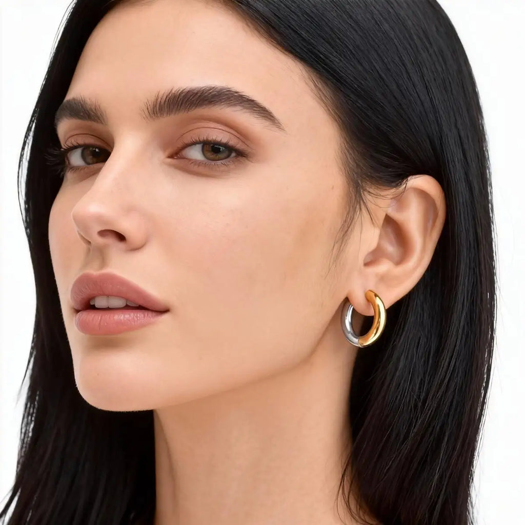18K Gold Plated Two-Tone Stainless Steel Dangle Earrings Dangle Earrings SPOT