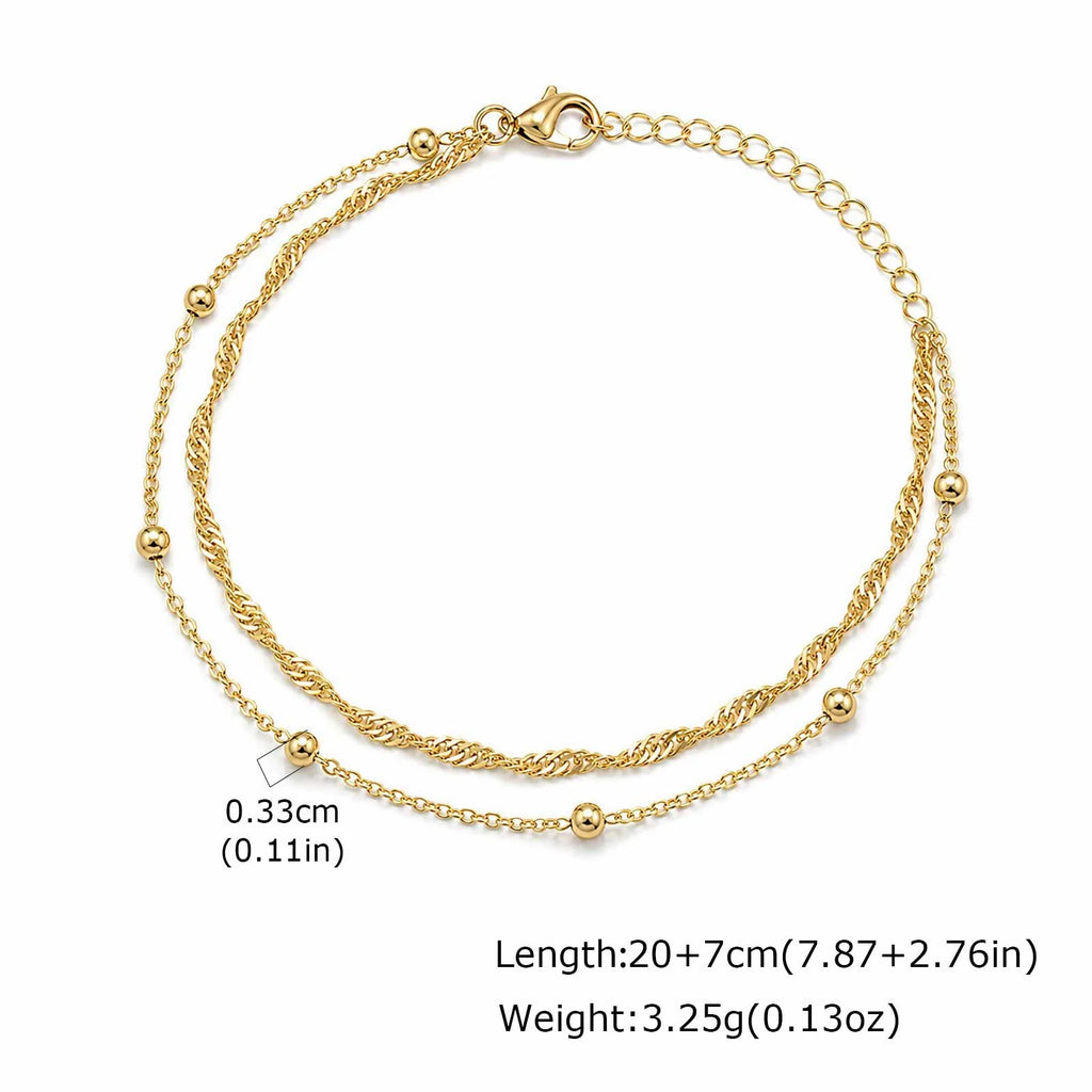 Meaeguet Gold Double Layer Bead Anklet – Tarnish-Free Stainless Steel Bead Anklet SPOT