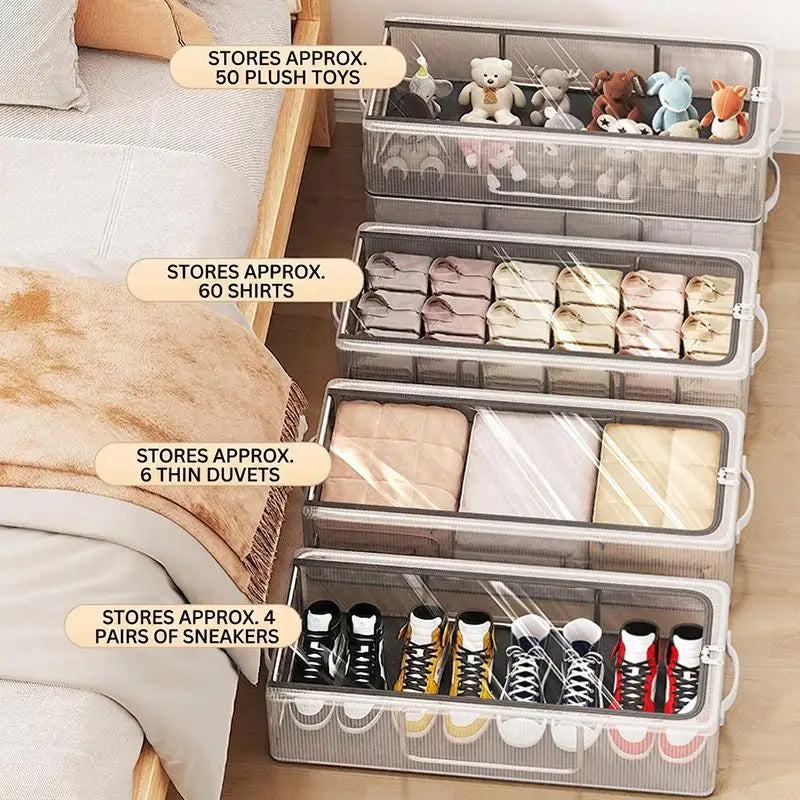 Foldable Clear Under Bed Shoe Storage Organizer + Handles Under Bed Organizer SPOT