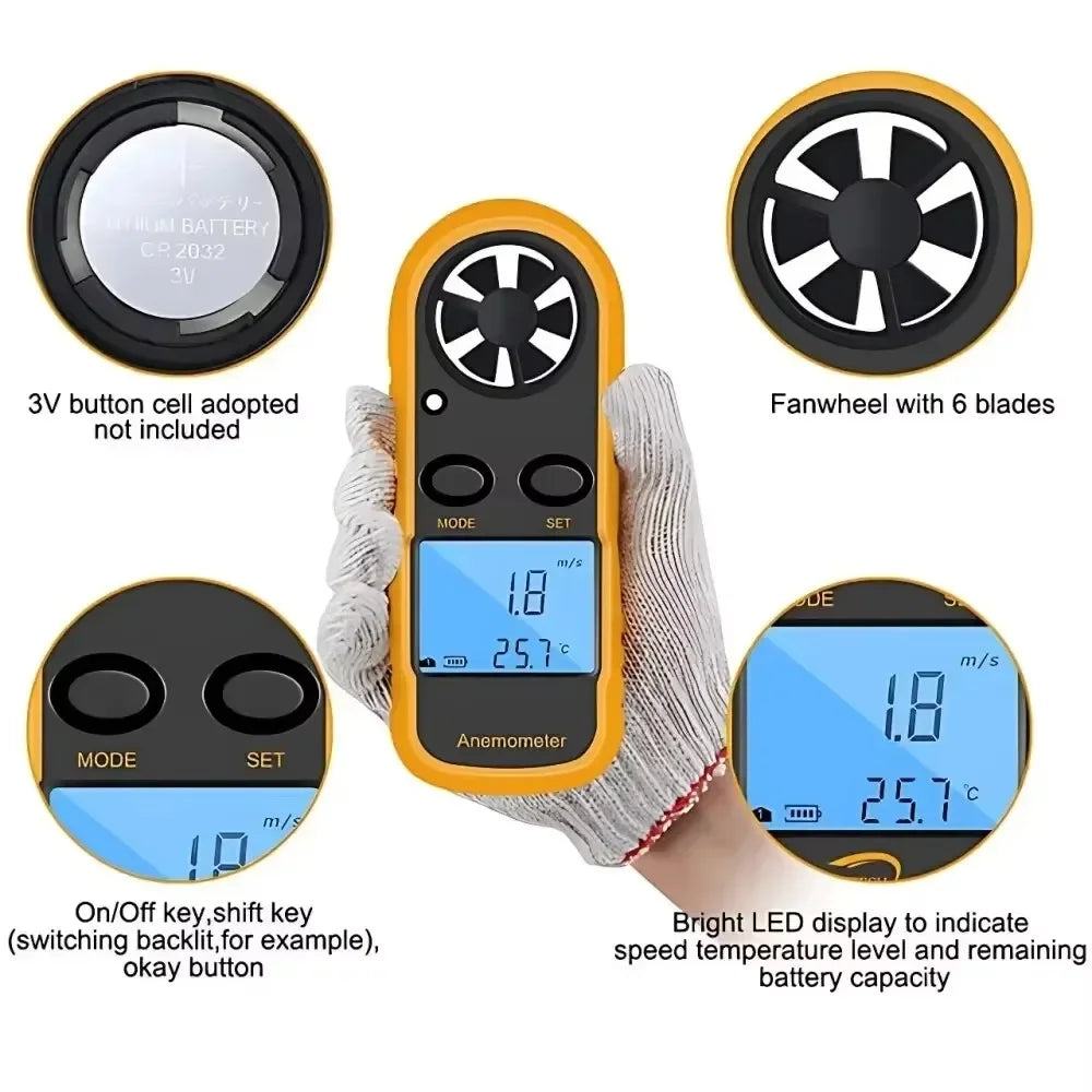 LCD Digital Anemometer – Wind Speed & Temp Meter Digital Anemometer SPOT