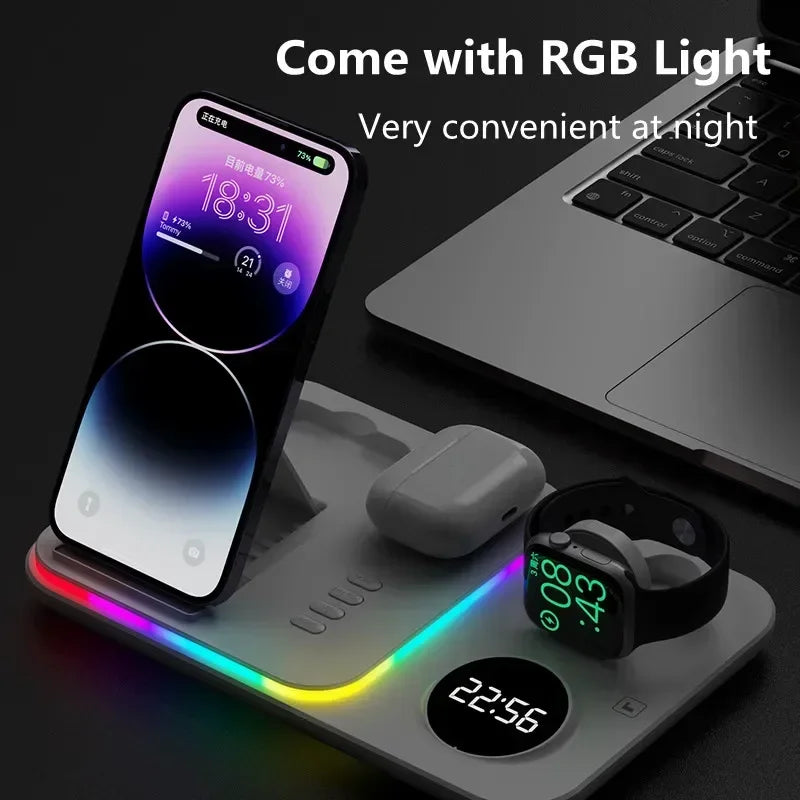 VIKEFON 4-in-1 Wireless Charging Station with Clock & Night Light Wireless Charging Station SPOT