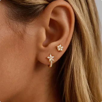 2-Pack Gold Huggie Hoop Earrings – Hypoallergenic CZ Set Huggie Hoop Earrings SPOT