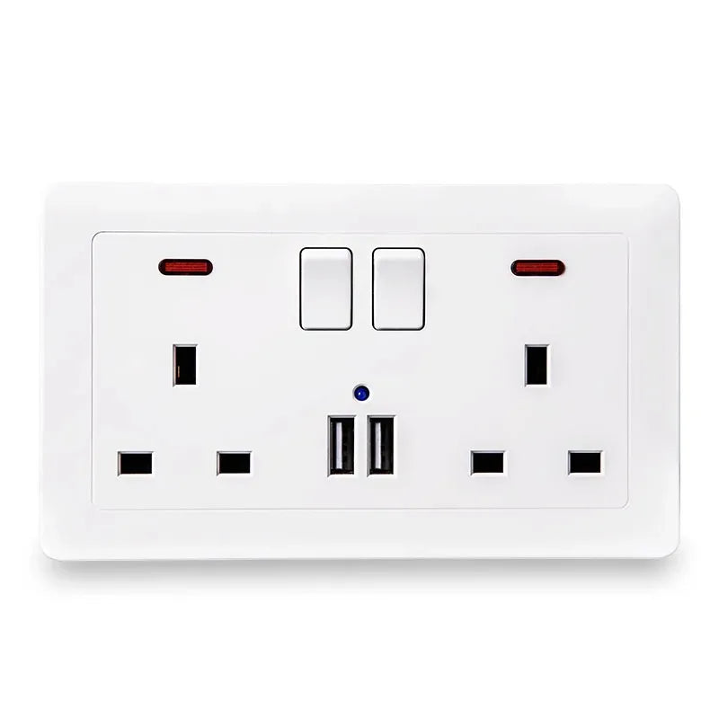 UK 13A Wall Socket Dual USB-C Fast Charge & LED Switch Wall Power Socket SPOT UK