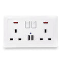 UK 13A Wall Socket Dual USB-C Fast Charge LED Switch Outlet Wall Power Socket SPOT White 110-250V