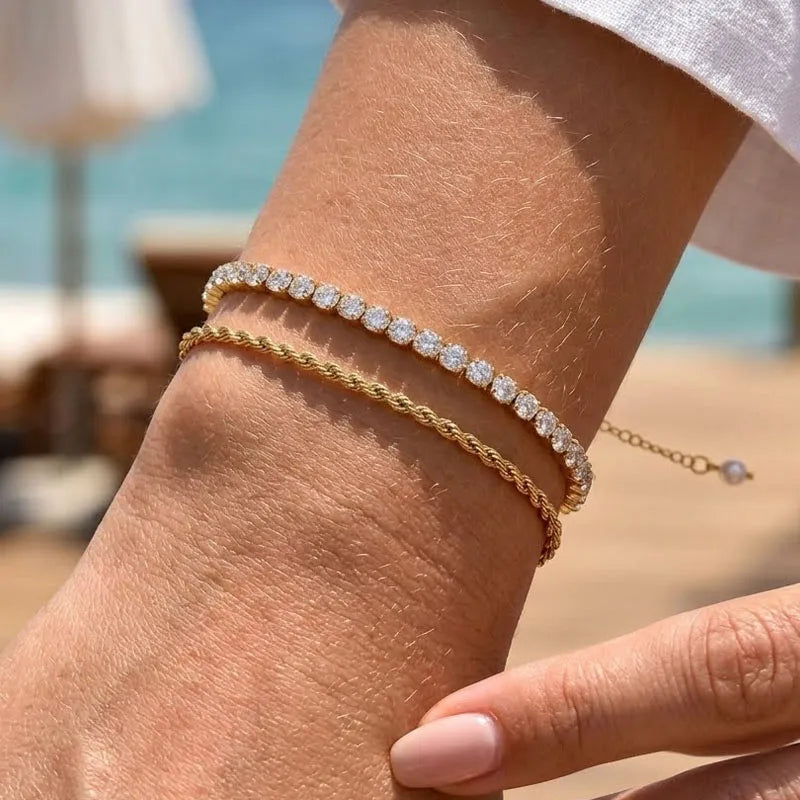 Meaeguet Gold Stacking Bracelet Set – 2pc Adjustable Link Chain Stacking Bracelet Set SPOT