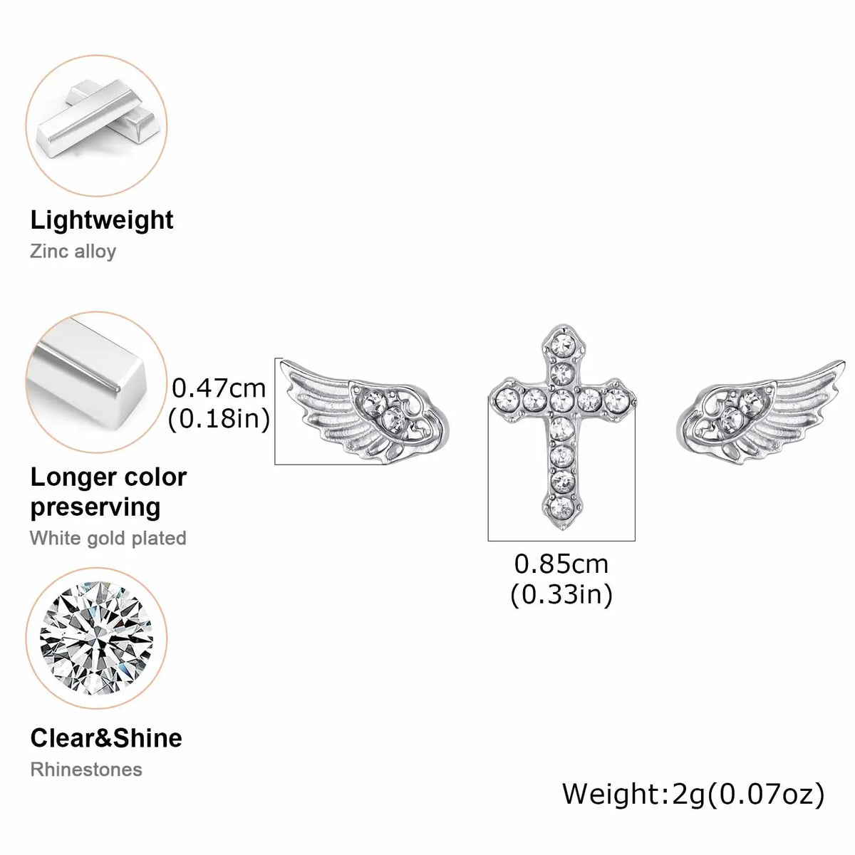 Gothic Cross Angel Wings Stud Earrings Set – 3Pcs CZ Silver Stud Earring Set SPOT