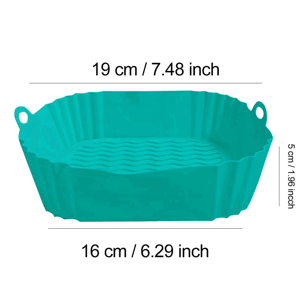 Silicone Air Fryer Basket Pot – Non-Stick Reusable Baking Tray Silicone Baking Basket SPOT 1pc 19cm green