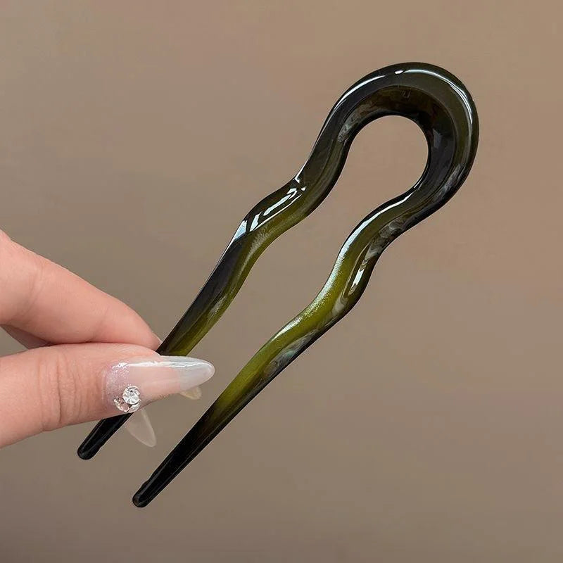 Women's U-Shaped Hair Fork – Geometric Tortoiseshell Hairpin Hair Fork Hairpin SPOT green