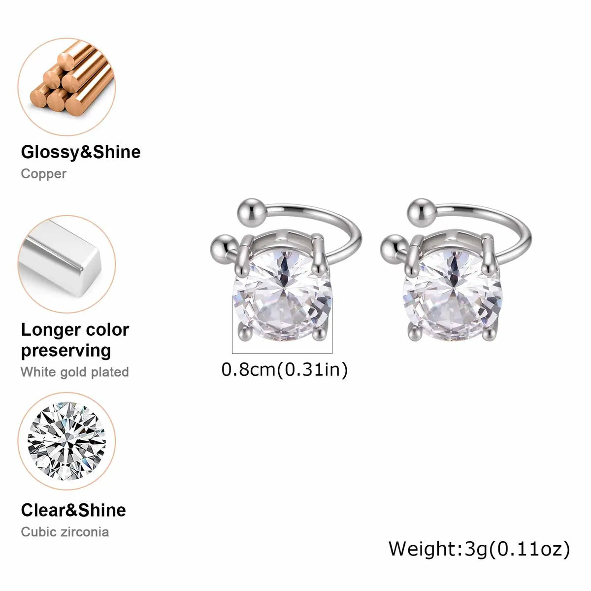 Zirconia Ear Cuff – No-Piercing Helix Clip-On Earring Clip-On Ear Cuff SPOT