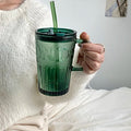 400ml Retro Glass Tumbler with Lid & Straw | Coffee Mug Glass Tumbler SPOT Green 400ml