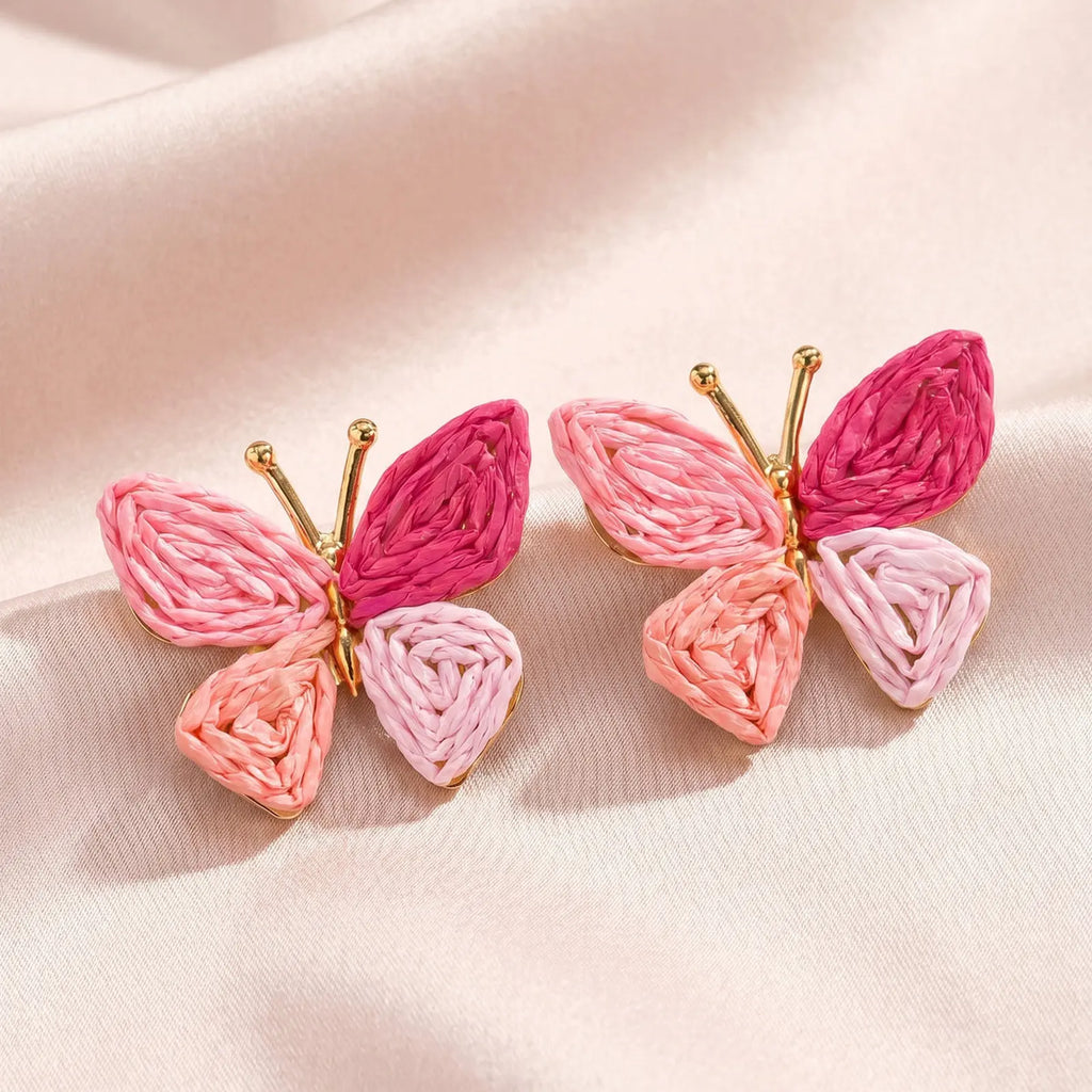 Handmade Raffia Butterfly Stud Earrings – 18K Gold Plated Stud Earrings SPOT