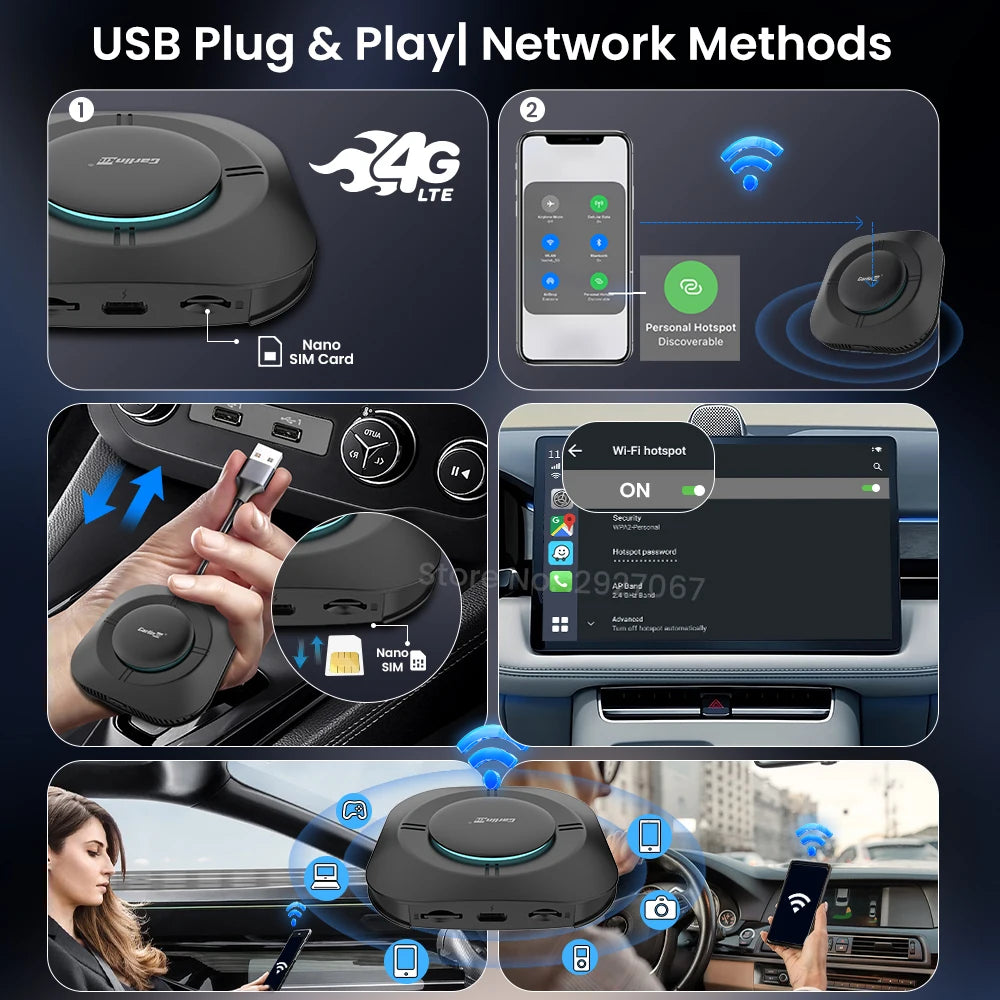 CarlinKit Android 13 CarPlay AI Box SM6115 – Wireless CarPlay & Auto CarPlay AI Streaming Box SPOT