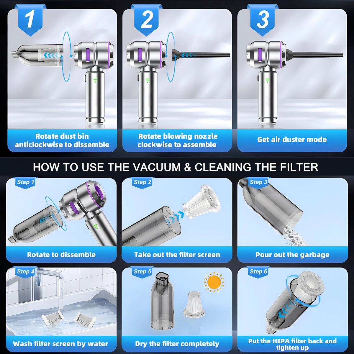 Cordless Car Vacuum 15000Pa 4-in-1 Handheld Cleaner Handheld Vacuum Cleaner SPOT