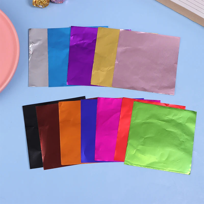 100-Pack Aluminum Foil Candy Wrappers – 8x8cm Glossy Colors Foil Candy Wrappers SPOT