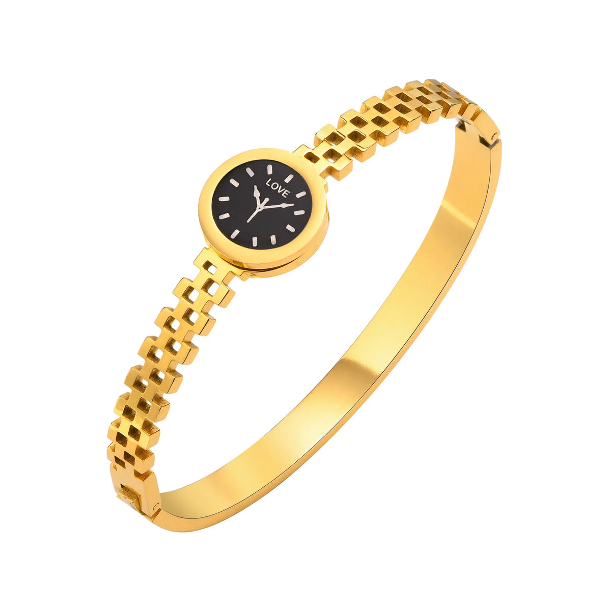 Women's Gold Stainless Steel Watch-Shape Cuff Bangle Bracelet Cuff Bangle Bracelet SPOT B-469GB