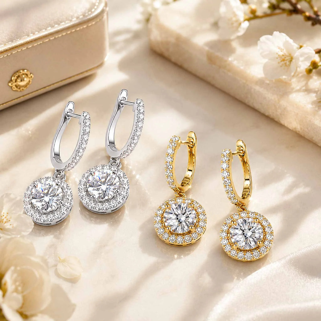 18K Gold Plated CZ Dangle Earrings – Pave Huggie Drop Earrings CZ Dangle Earrings SPOT
