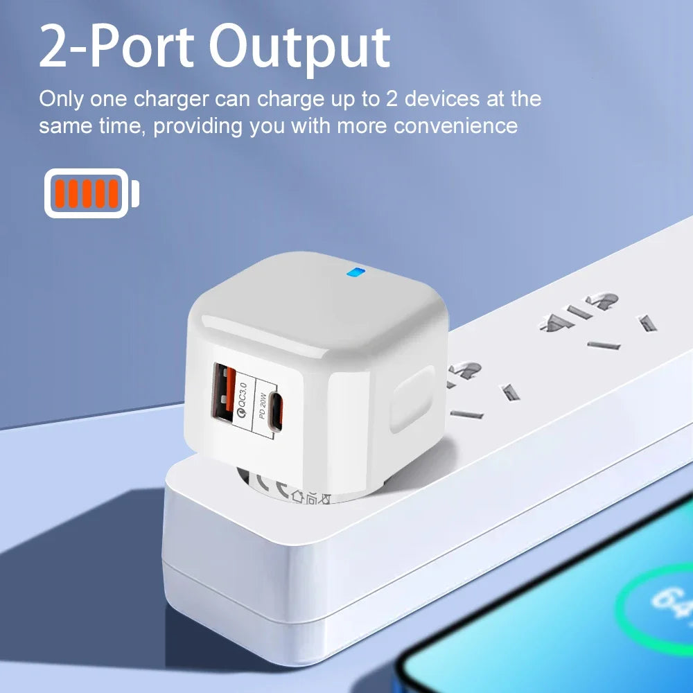 20W USB-C PD Dual Port Fast Wall Charger – EU/US/UK Plug USB-C Wall Charger SPOT