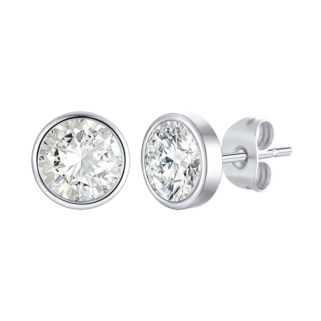 8MM Cubic Zirconia Round Stud Earrings – Stainless Steel Silver Stud Earrings SPOT Default Title