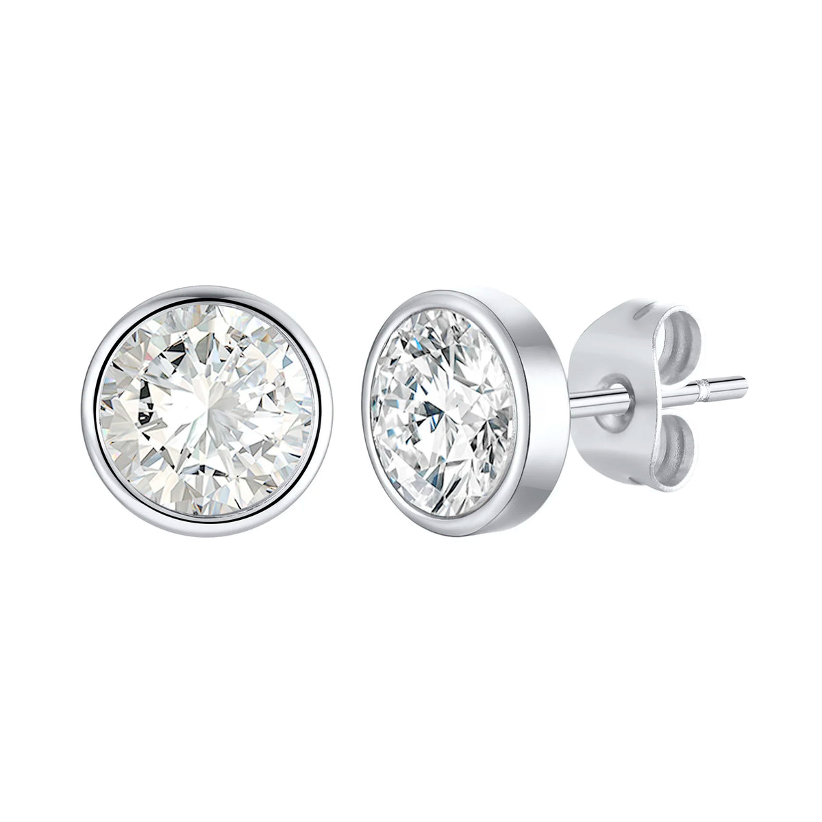 8MM Cubic Zirconia Round Stud Earrings – Stainless Steel Silver Stud Earrings SPOT Default Title