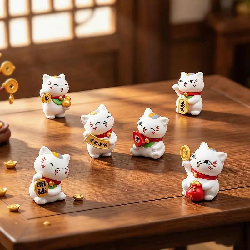 6-Pack Mini Lucky Cat Figurines – PVC Fortune Cat Decor Set Decorative Figurine Set SPOT Default Title