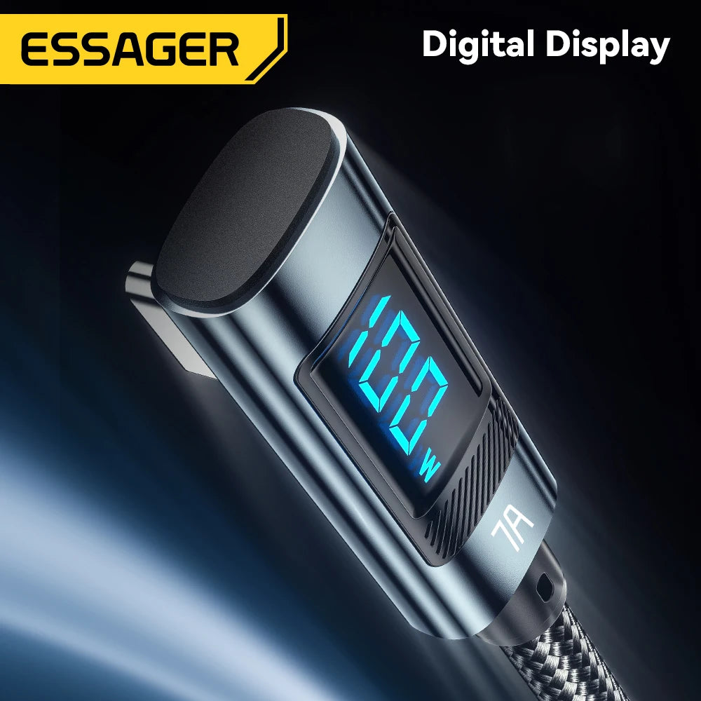 Essager 100W USB-C Fast Charge Cable – Elbow & Digital Display USB-C Charging Cable SPOT