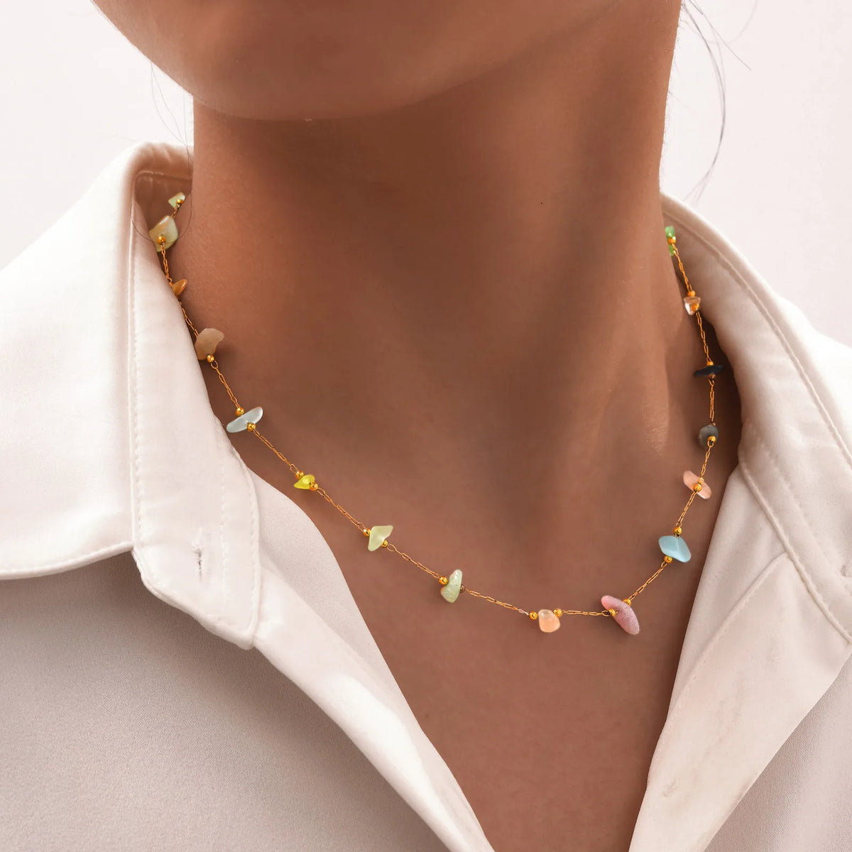 Meaeguet Natural Stone Choker Necklace – Gold Clavicle Chain Choker Necklace SPOT