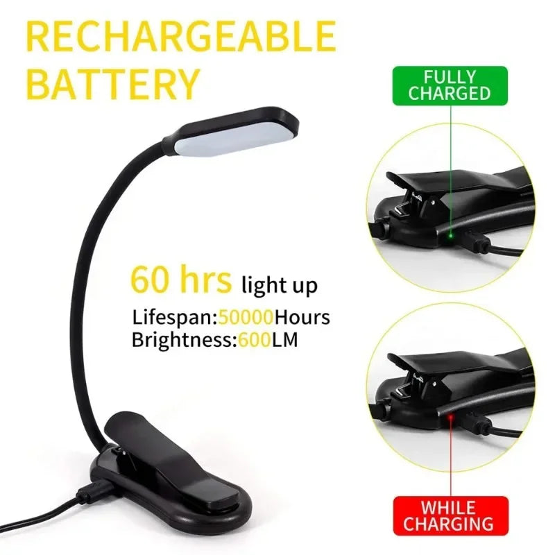 USB Rechargeable Clip LED Reading Light | 9 Modes Gooseneck Clip LED Reading Lamp SPOT