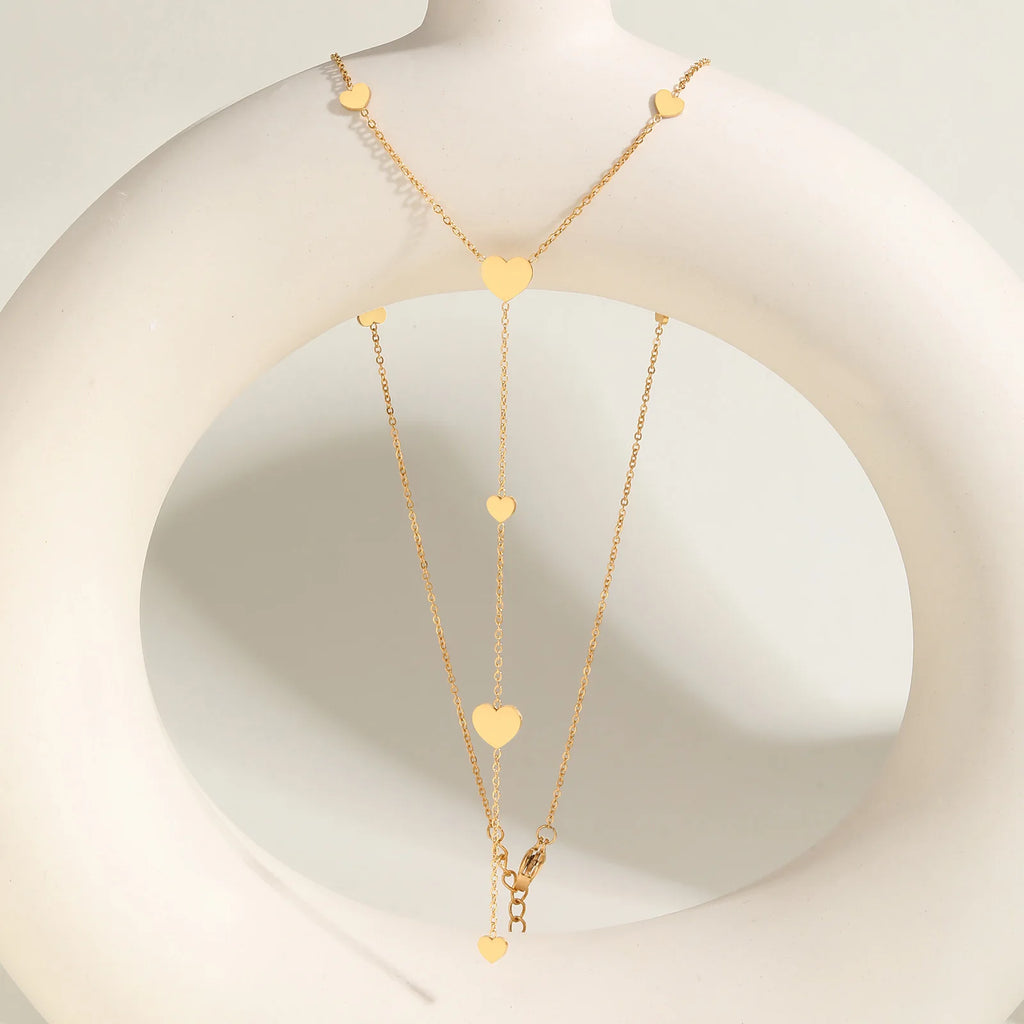 Heart Drop Lariat Y Necklace – 18K Gold Stainless Steel Women Lariat Chain Necklace SPOT