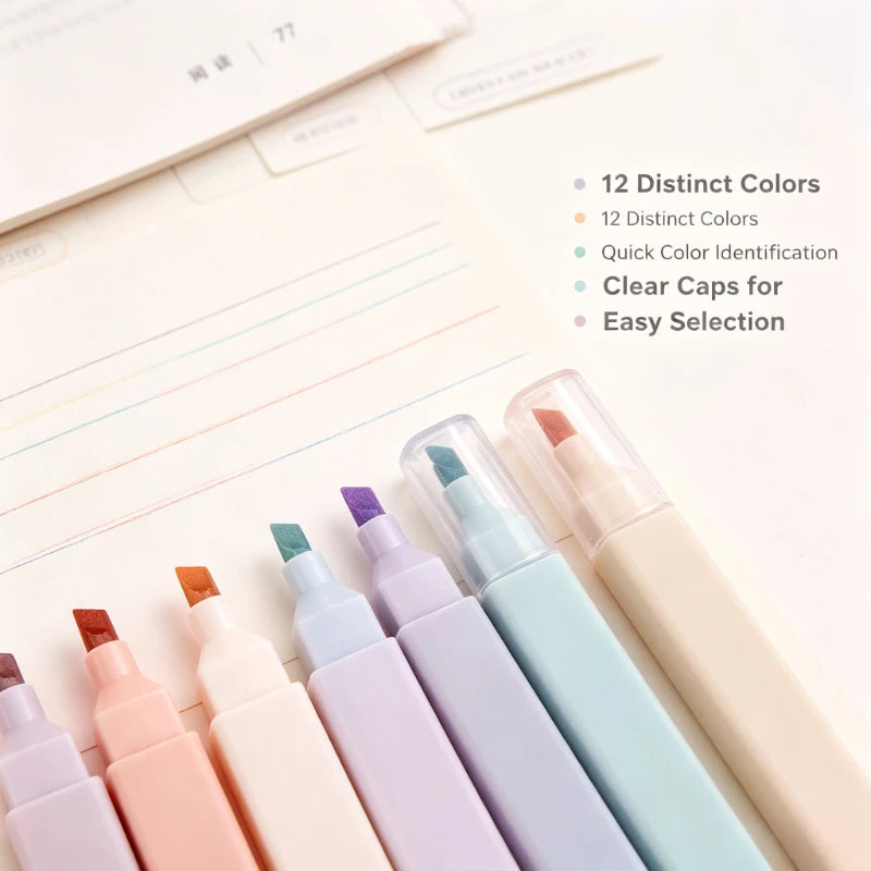 12-Pack Square Highlighter Markers for Journaling & School Highlighter Marker Set SPOT