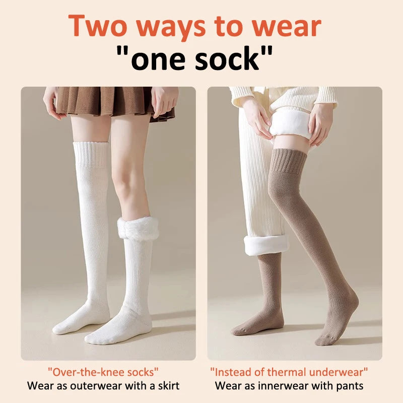 Women's Fleece-Lined Thigh High Socks – Warm Non-Slip Over-Knee Thigh High Socks SPOT