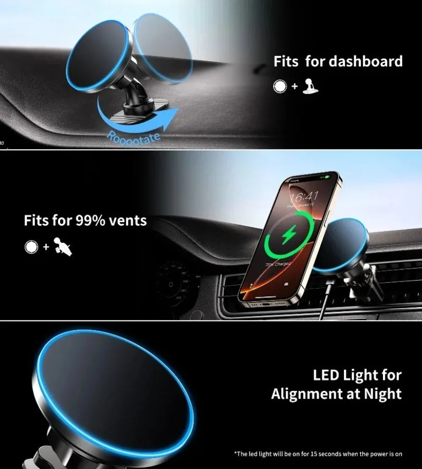 VIKEFON 15W Magnetic Wireless Charging Car Mount & Phone Holder Wireless Car Charger Mount SPOT