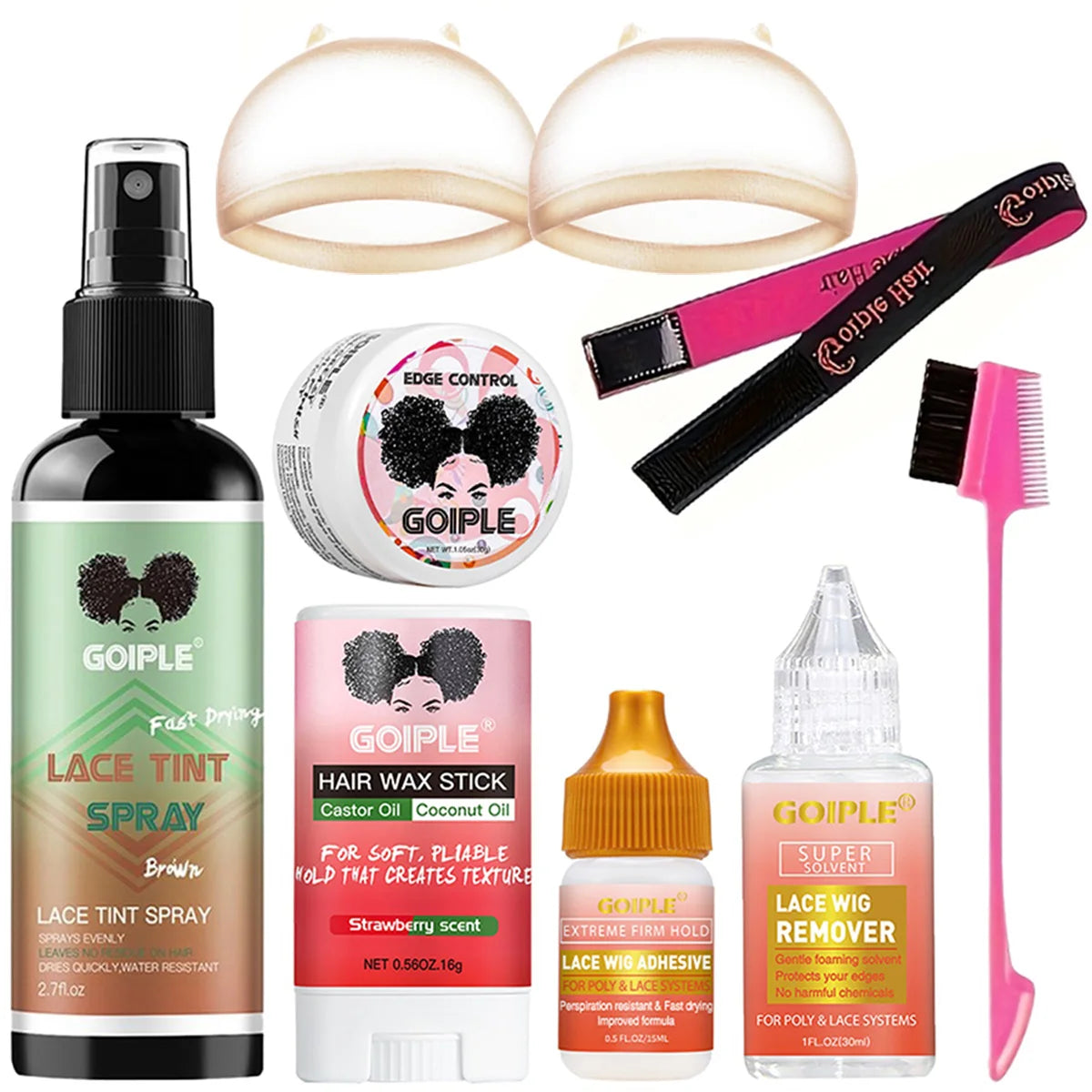 Goiple Wig Install Kit – Lace Tint, Adhesive & Edge Control Wig Installation Kit SPOT B-16-30-15-30-8pcs