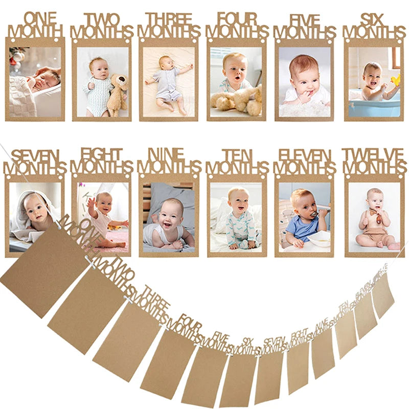 Baby 1st Birthday 12-Month Photo Banner – Kraft Paper Clip Party Photo Banner SPOT Default Title