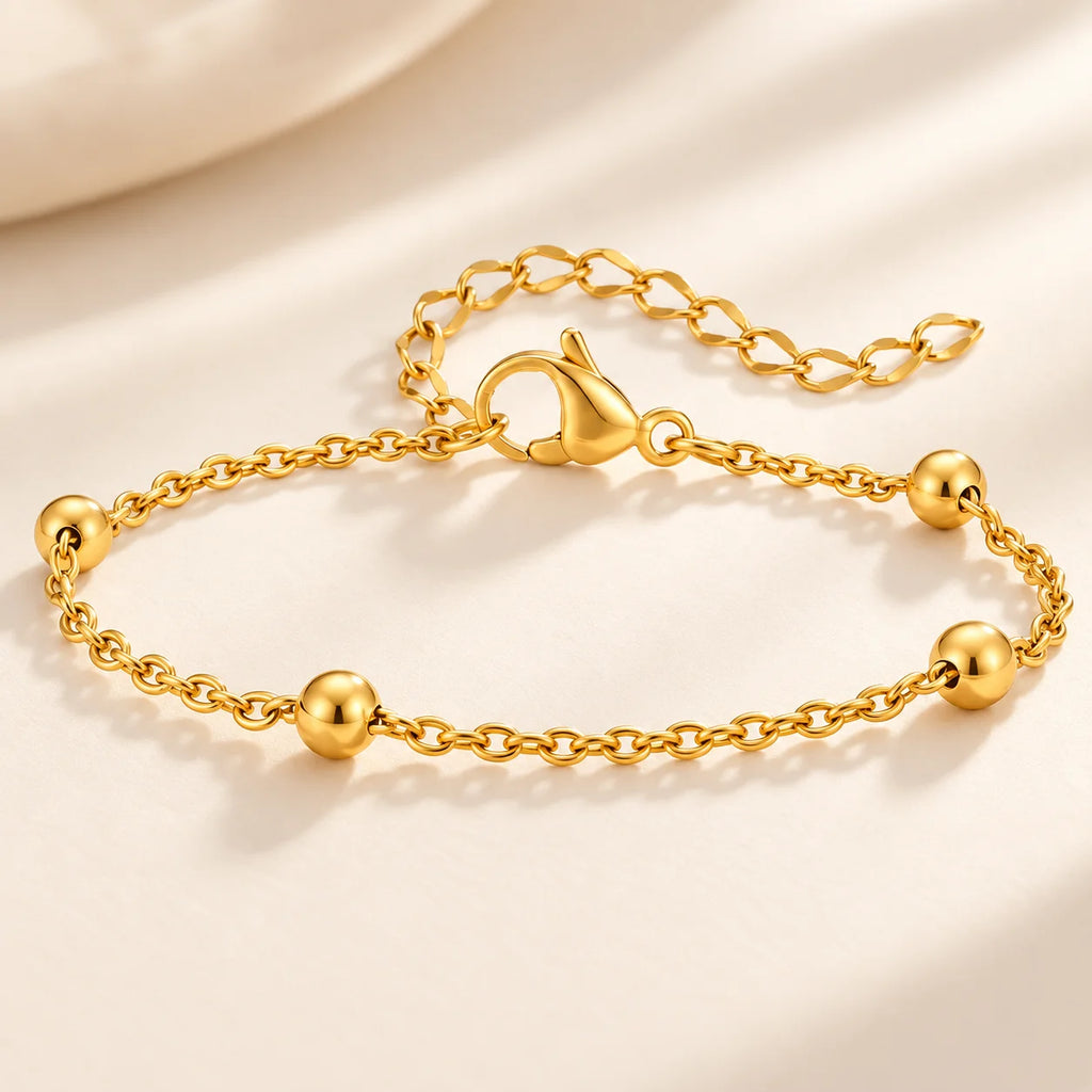 18K Gold Plated Beaded Bracelet – Minimalist Women's Jewelry Beaded Chain Bracelet SPOT