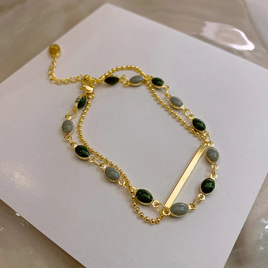Vintage Double Layer Green Enamel Bracelet – 18K Gold Plated Fashion Bracelet SPOT