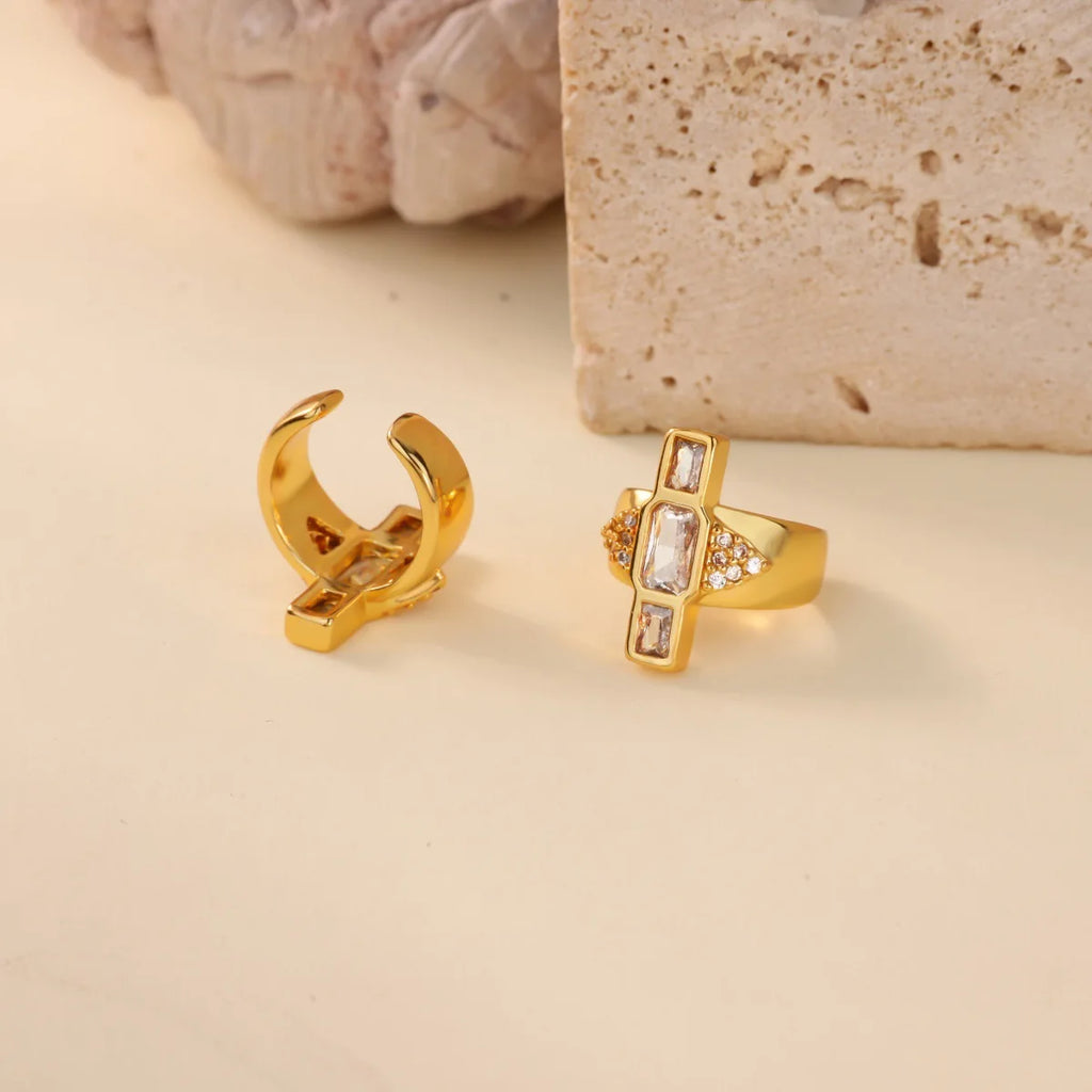 Zircon Ear Cuffs – 18K Gold Non-Piercing Geometric Clips Clip Ear Cuffs SPOT