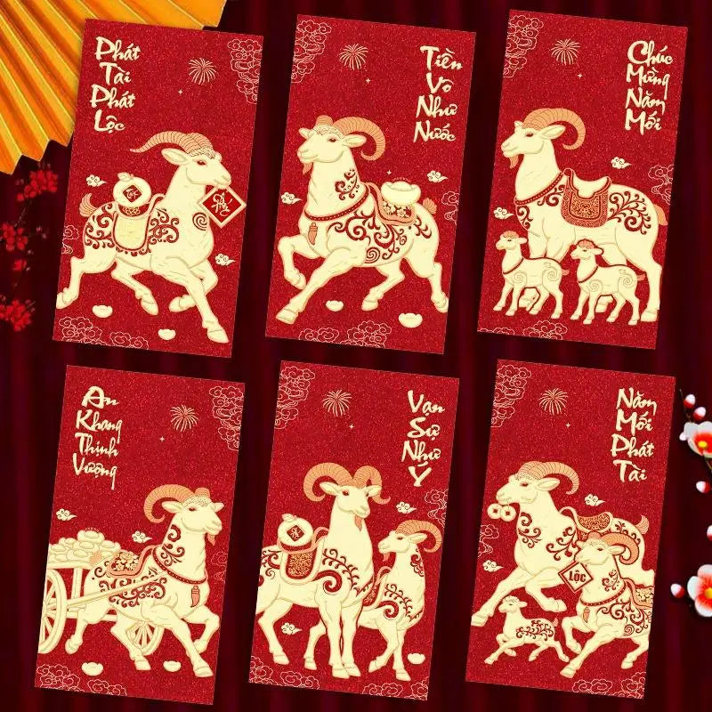6-Pack Lunar New Year Lucky Red Envelopes – 2027 Goat Design Lucky Red Envelopes SPOT