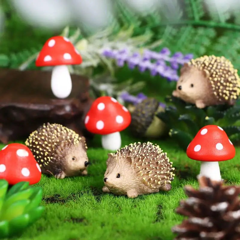 8-Piece Mini Hedgehog & Mushroom Fairy Garden Ornament Set Garden Figurine Set SPOT