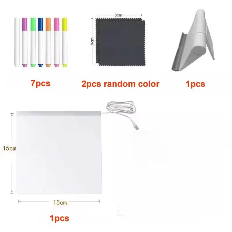 LED Acrylic Erasable Message Board USB Drawing Board with Stand LED Drawing Board SPOT 15x15cm