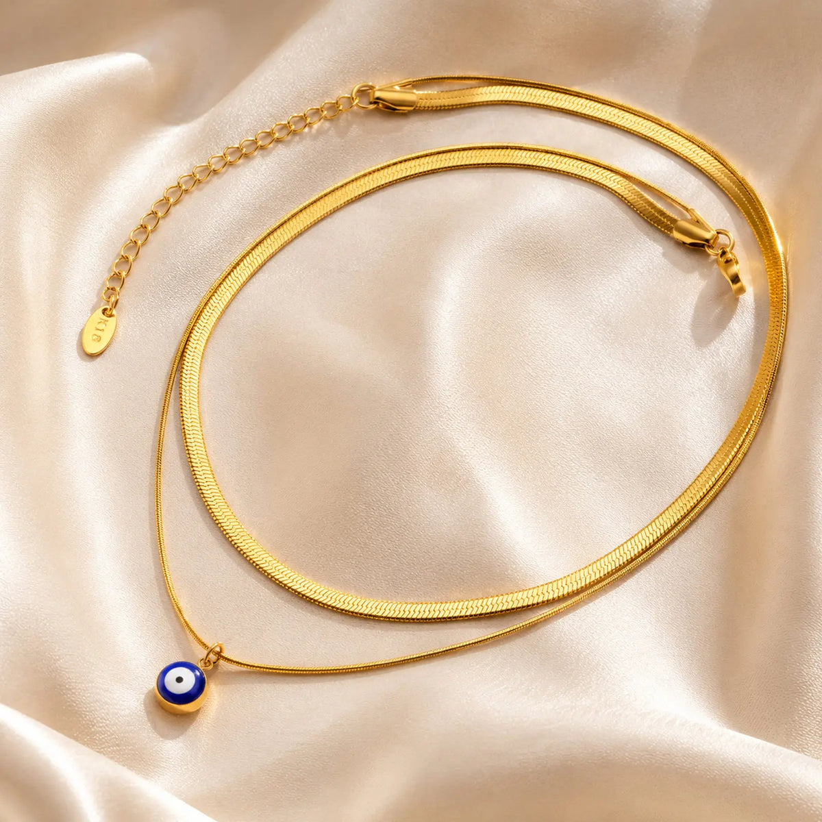 Double Layer Evil Eye Necklace – 18K Gold Stainless Steel Pendant Necklace SPOT