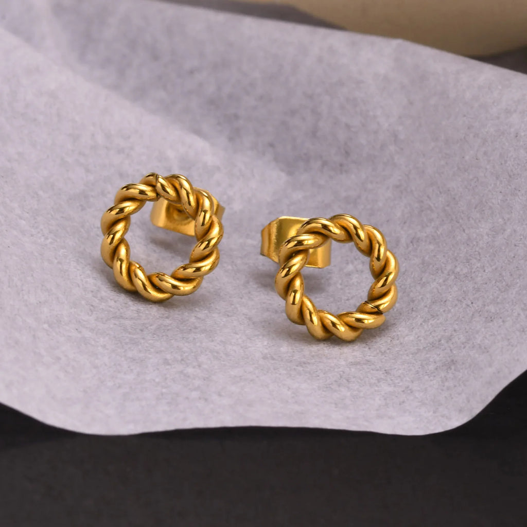Meaeguet Circle Twist Hoop Stud Earrings – Gold Stainless Steel Stud Earrings SPOT