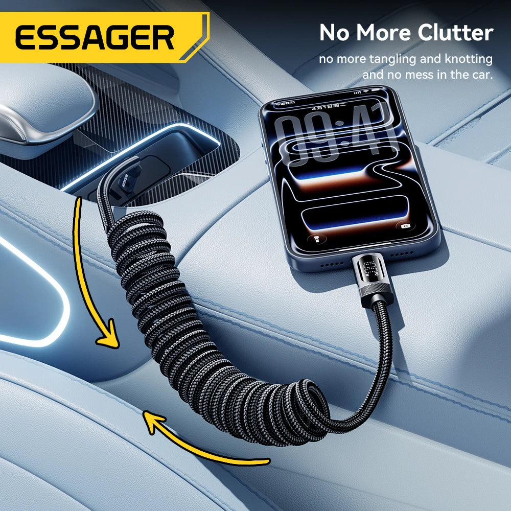 Essager 100W Retractable USB-C Cable – PD Fast Charging 6A USB-C Charging Cable SPOT