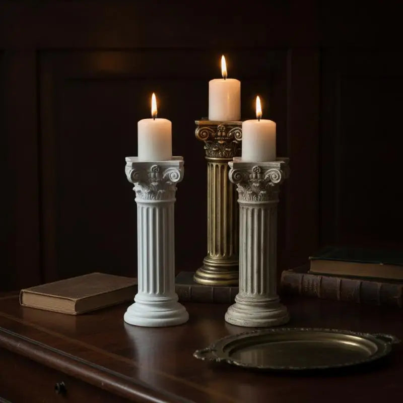 Roman Column Retro Resin Candlestick – Elegant Home Decor Decorative Candle Holder SPOT