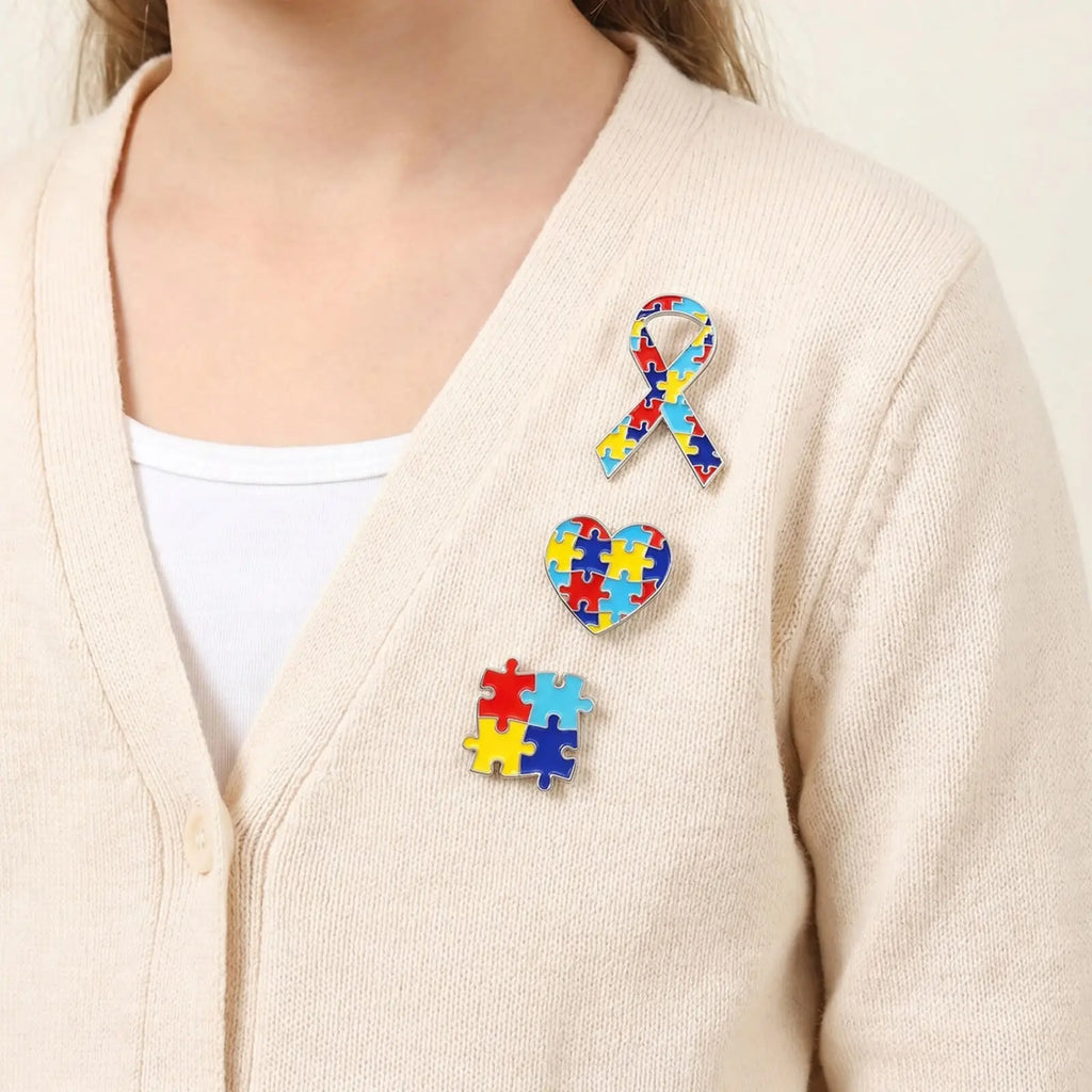 Colorful Jigsaw Puzzle Heart Enamel Brooch Pin | Awareness Gift Enamel Brooch Pin SPOT